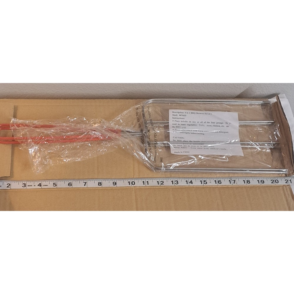 4-in-1 BBQ Skewers Set of 2 Stainless Steel Multi-Prong Grill Skewers 21"